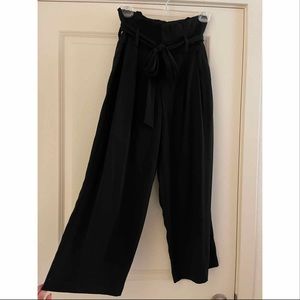 Paper bag wide leg ankle length slacks
